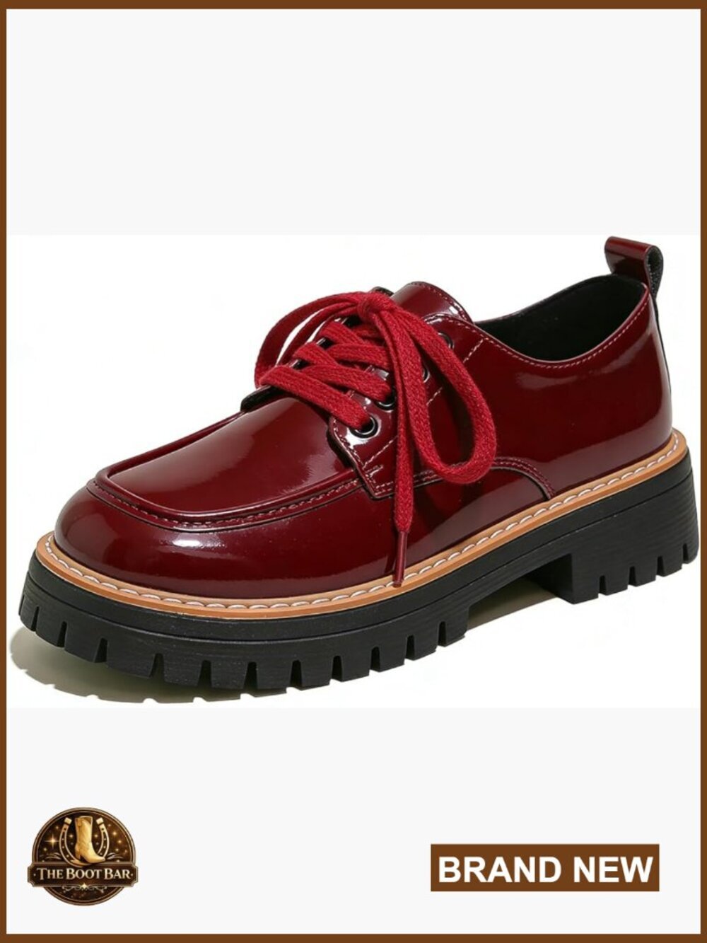 Women's Leather Platform Chunky Heel Oxfords Lace-Up Loafers Business Casual